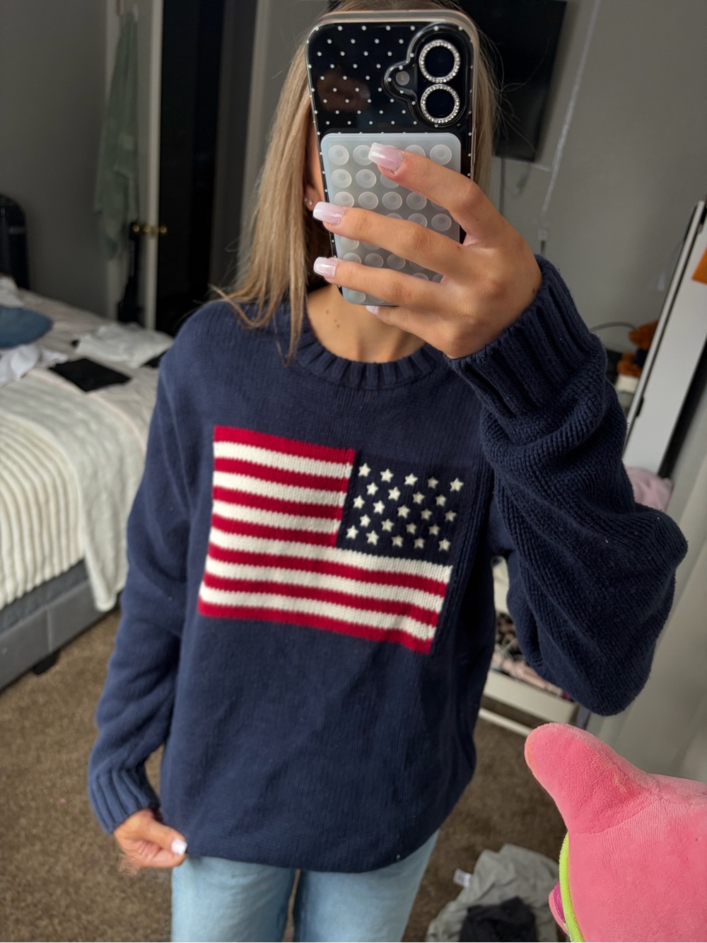 Brandy Melville Navy Sweater with American Flag